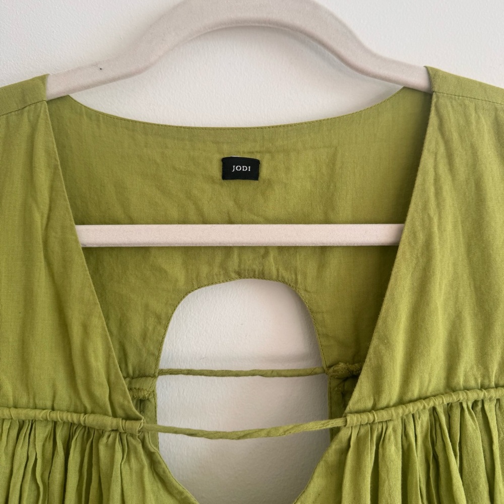 Jodi | Made in India Green Cottage Core Zinnia Tiered Babydoll Dress ~ Medium - Picture 8 of 10
